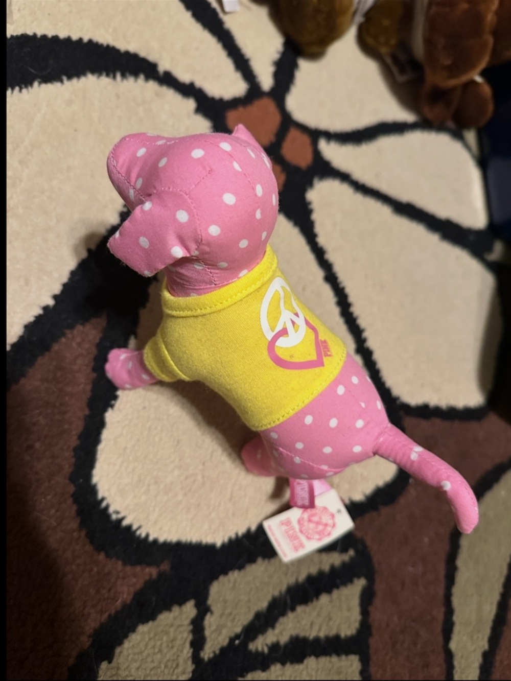 Pink Polka Dot PLUSH PINK Dog with Yellow Tee - Picture 1 of 4